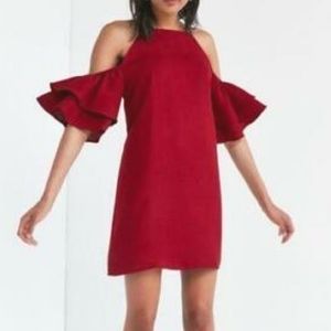 Urban Outfitters Red Cooperative Cold Shoulder Ruffle Short Dress XS